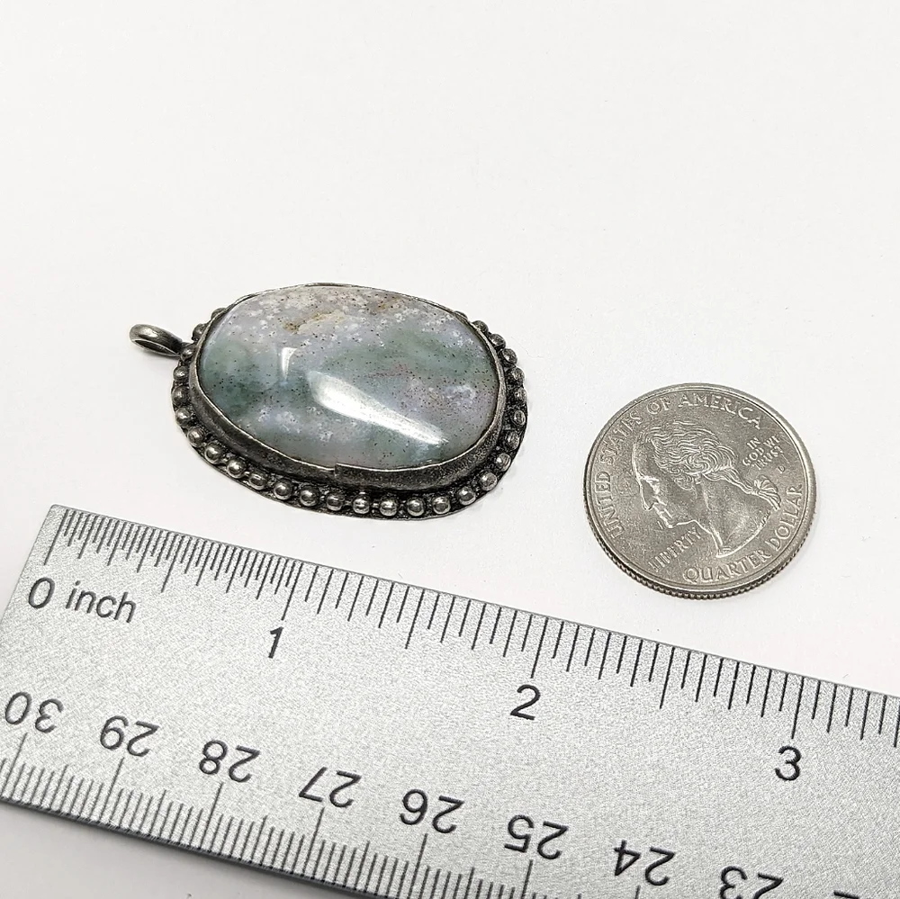 Vintage sterling silver oval handmade artisan handcrafted stone pendant 925 - Picture 5 of 7
